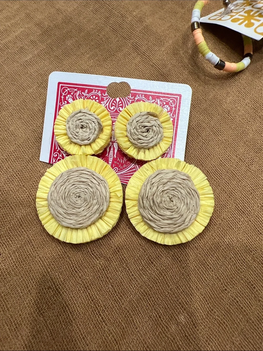 NWT 4 pairs of earrings Geometric Yellow Circle raffia Drop Earrings & 3 more